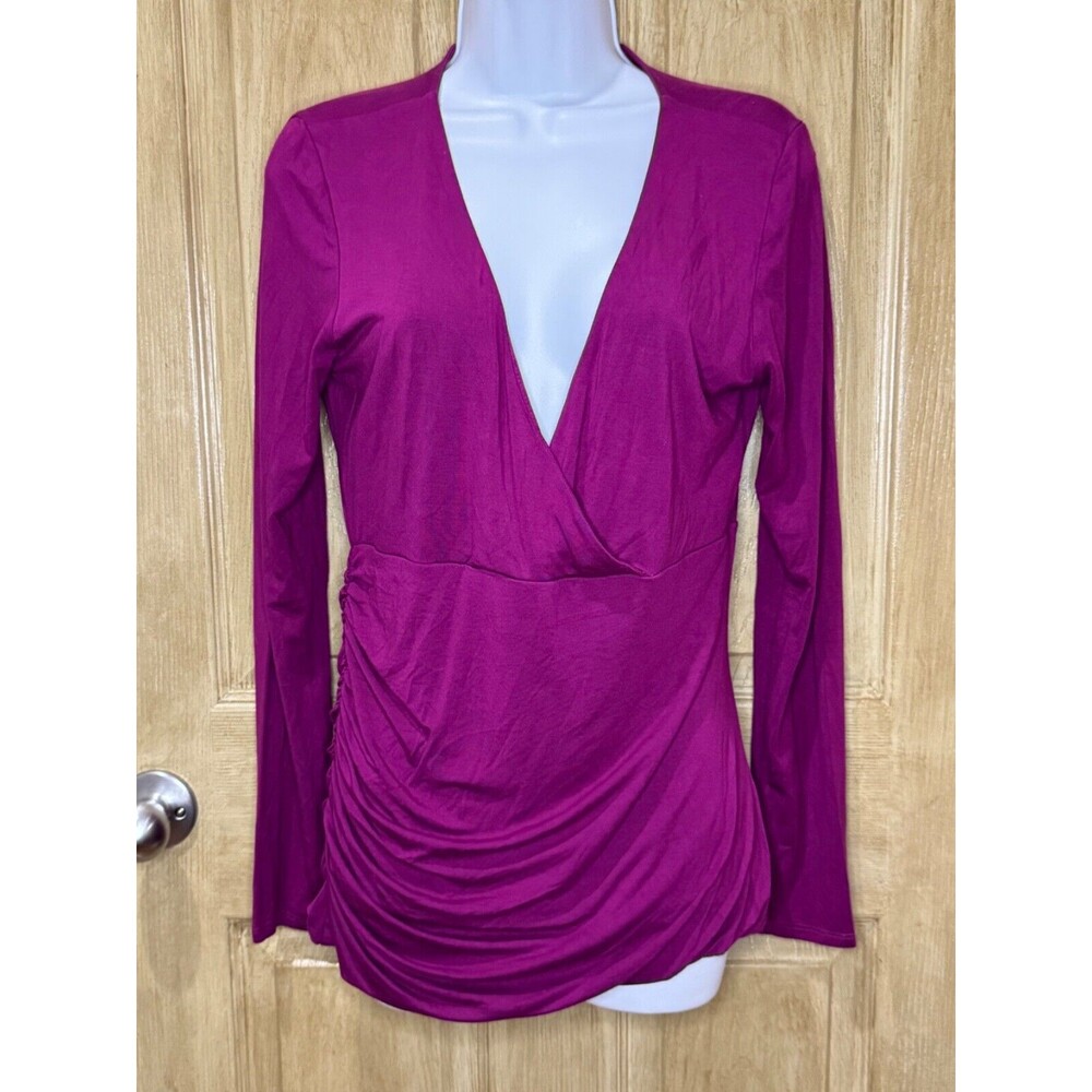 Boston Proper Women's Top Stretch Long Sleeve Pink Fuchsia Blouse Medium
